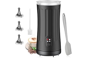 Milk Frother, Ovetedot 4-in-1 Milk Frother and Steamer, Hot & Cold Milk Steamer with Temperature Control, Non-Slip, Auto Shut-Off, Electric Milk Frother for Coffee, Latte, Cappuccino, Macchiato(Black)