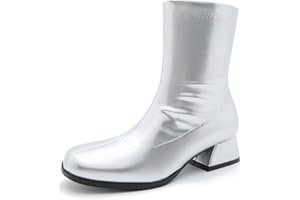 FERESHTE Gogo Boots For Women's Mid Calf Chunky Block Heel Zipper