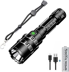 NeeXiu Rechargeable Flashlight,5 Modes LED Torch L2 with USB Charger Super Bright 2400 Lumens Powerful Tactical, Handheld Torch for Camping, Hiking,18650 Battery Included (Random Color)