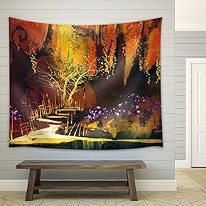 Illustration - Abstract Colorful Landscape,Fantasy Forest,Illustration Painting - Fabric Wall Tapestry Home Decor - 51x60 inches