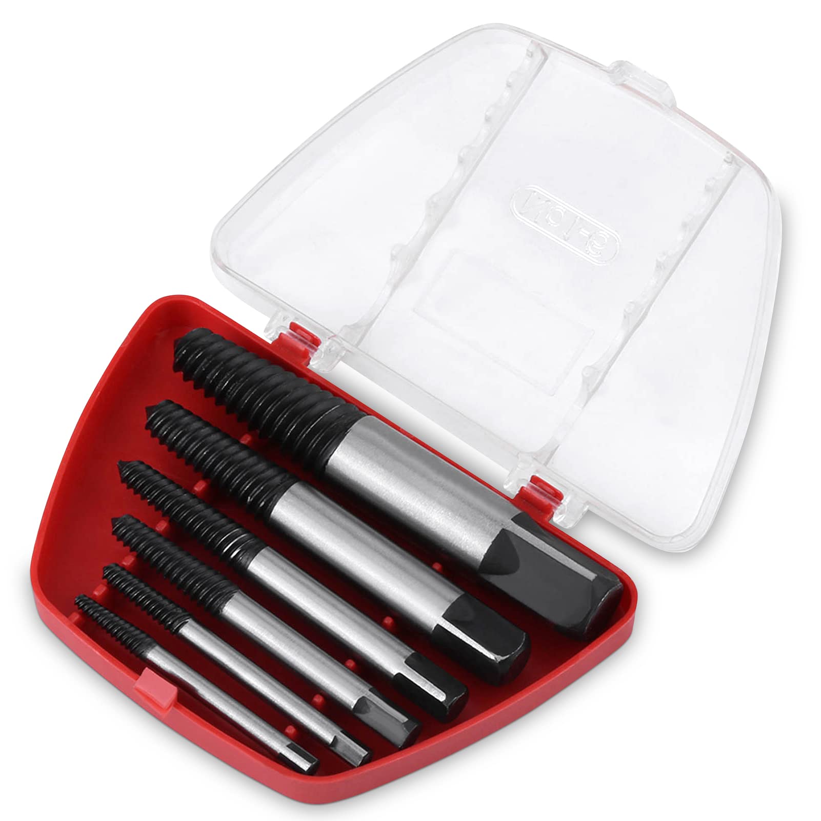 Easy Out Bolt Extractor Set, 6Pcs Water Pipe Remover Damaged Screw Bolt Extractors Set, HSS Damaged Screw Extractor Bolt Stud Remover Set Thread Broken Stud with Storage Box for Household