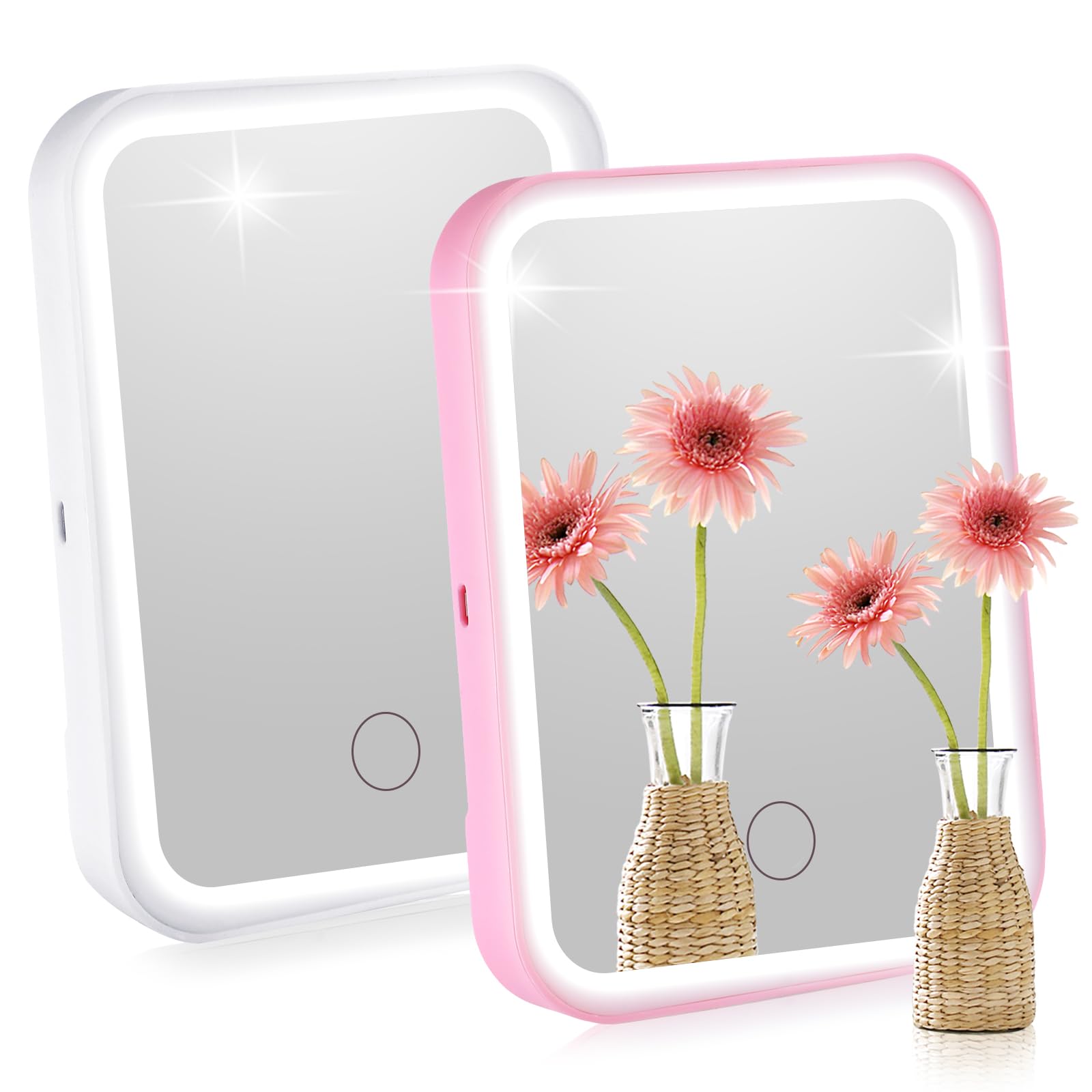 Photo 1 of Sintuff 2 Pcs Light Up Locker Mirror Accessories Rectangular Magnetic Mirror for Locker, Bathroom, Household Refrigerator, Workshop Toolbox or Cabinet(Pink, White)