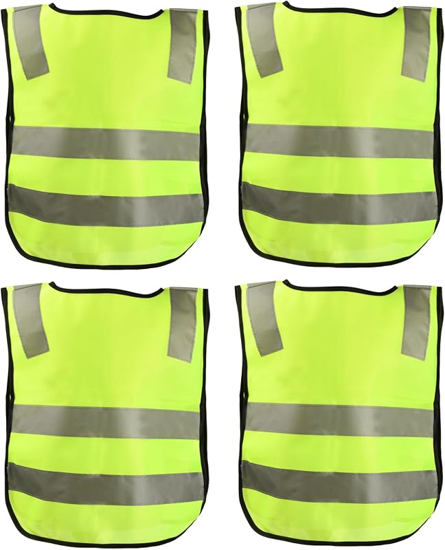 Conjunto de Colete de Segurança Refletor, Colete de Alta Visibilidade, Colete de Alta Visibilidade, Colete de Segurança Amarelo fluorescente para Corrida ao Ar Livre (4 Peças, Crianças)