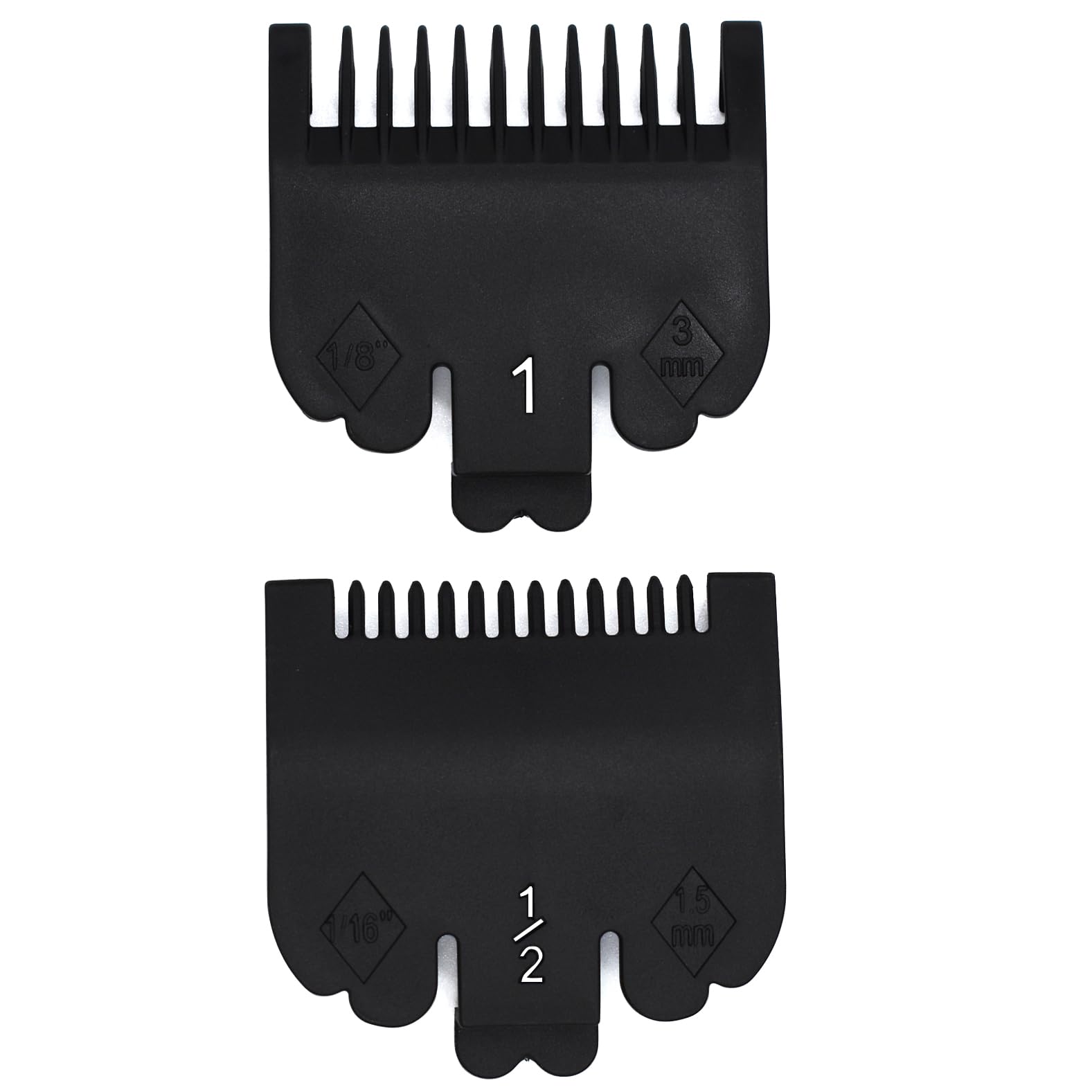 2 Pieces Professional Hair Clipper Guard Guide Attachment Combs, 1.5mm, 3mm, 1/16", 1/8", Compatible with Wahl Standard Full-Sized 8148 1919 8504 Magic Clip Hair Clippers (Black)