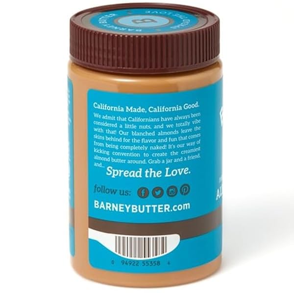 BARNEY BUTTER ALMOND BUTTER, SMOOTH, 16 OUNCE JAR, SKIN-FREE ALMONDS, NO STIR, NON-GMO, GLUTEN FREE, KETO, PALEO, VEGAN