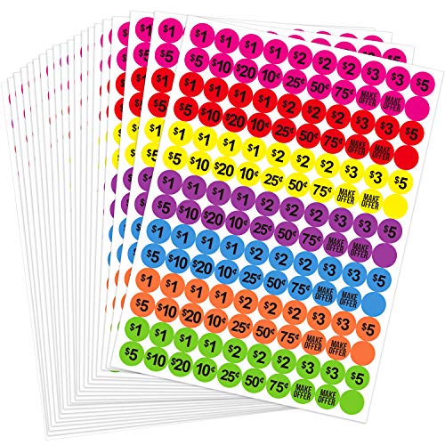 Neon Colors Prepriced Garage Sales Stickers, Pricing Labels, Sale Labels (Style A)