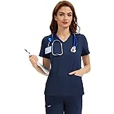 Kecols Scrub Tops for Women - V-Neck with 2 Pockets, Soft 4-Way Stretch, Anti-Wrinkle & Easy Care for Medical Uniforms