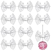 FAKILO 30pcs Twist Tie Bows 5 inch White Satin Ribbon Premade Bows with Adhesive for Crafts Sewing Cake Candy Apples Treat Gift Bags Christmas Wedding Gift Wrapping