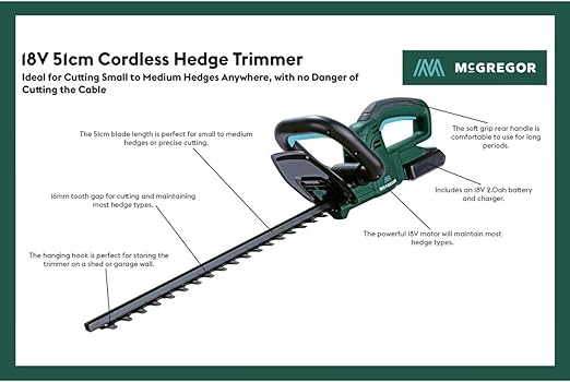 mcgregor 51cm cordless hedge trimmer