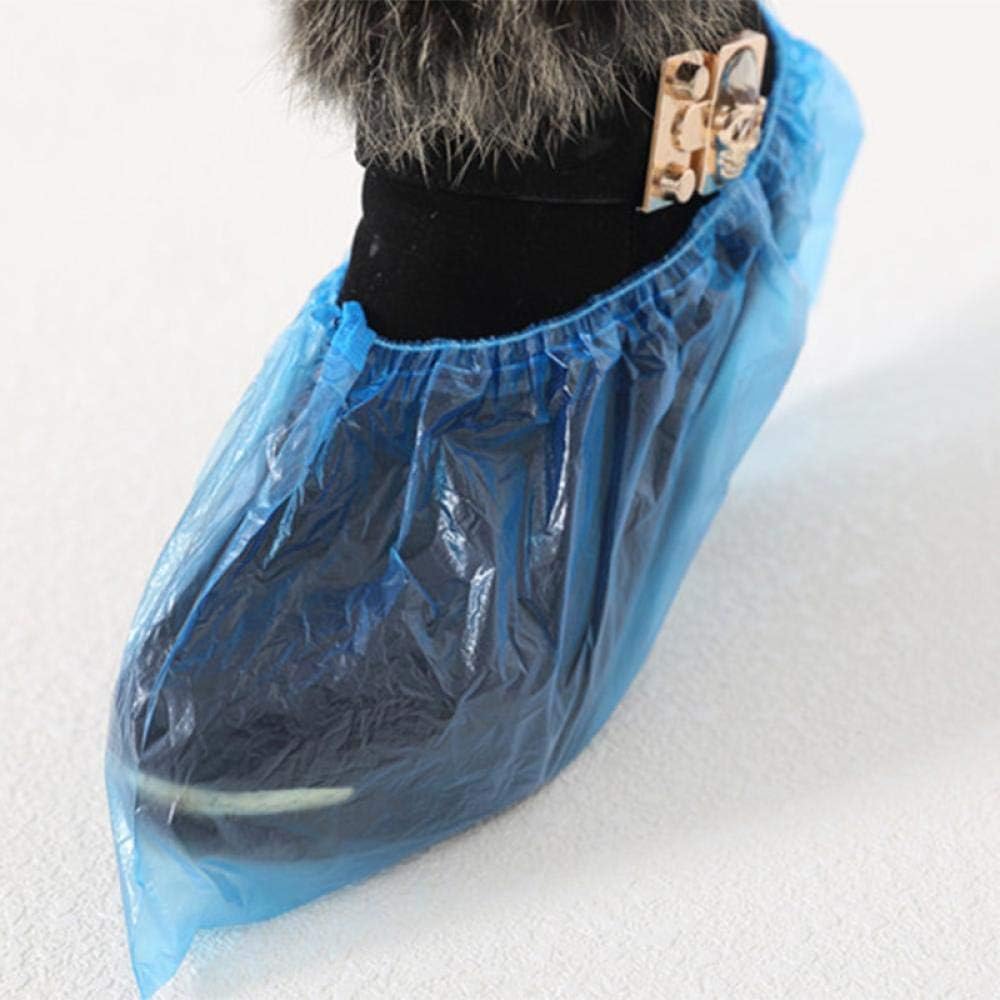 1 Pack / 100 Waterproof Boot Covers Plastic Disposable Shoe Covers Overshoes Rain Cover Mud Mud Blue