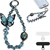 KEESOO Blue Butterfly Bliss Original Design Phone Charm with 2 Tether Tabs – Stylish, Durable, and Hands-Free Phone Chain – Compatible with iPhone, Samsung, Pixel & More