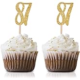 Gold Happy 87th Birthday Cupcake Topper, 24-Pack Number 87 Glitter Birthday Party Cupcake Toppers, Decorations