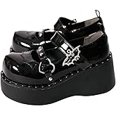 Parisuit Womens Lolita Platform Goth Shoes Mary Jane Wedge Heels Pumps Ankle Strap Round Toe Punk Cosplay Shoes