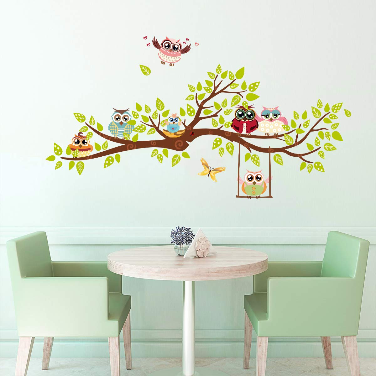 ufengke Owl Family Tree Wall Stickers Butterfly DIY Wall Decals Art Decor for Kids Bedroom Nursery Living Room