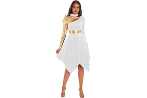 YOOJOO Womens Color Block Praise Liturgical Dancewear Tunic Sleeveless Irregular Hem Lyrical Dance Dress