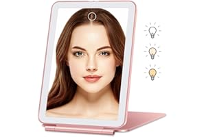 YUVIKE Travel Makeup Mirror, Vanity Mirror with Lights, 56 LED Vanity Mirror, Dimmable Touch Screen, 3 Colors Modes, Portable Ultra Slim Lighted Mirror, Travel Essential
