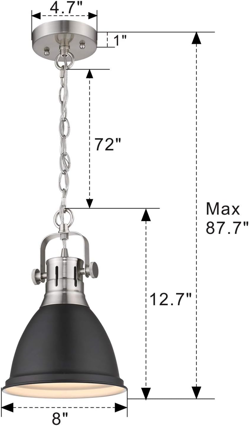 Emliviar 1-Light Industrial Pendant Light, 8 inch Modern Dome Hanging Light with Metal Shade, Black Finish, 4054M BN/BK - - 