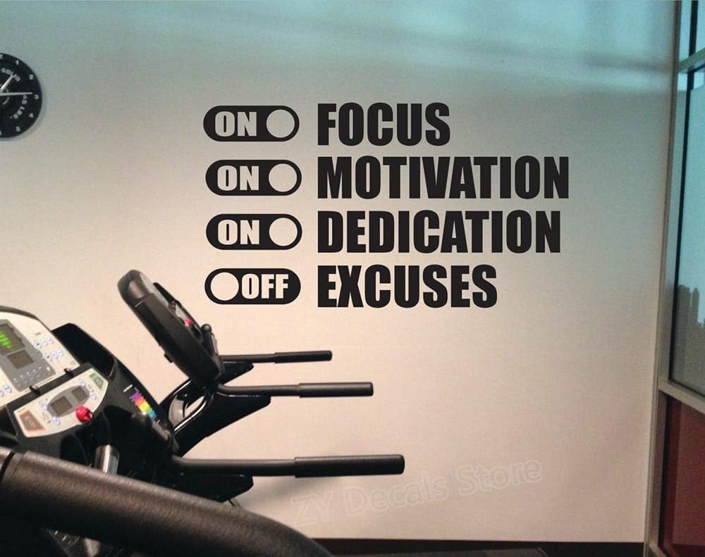 Focus Motivation Dedication On Excuses Off Wall Stickers for Gym Fitness Vinyl Wall Decal Bedroom Home Decor Classroom 57X32CM