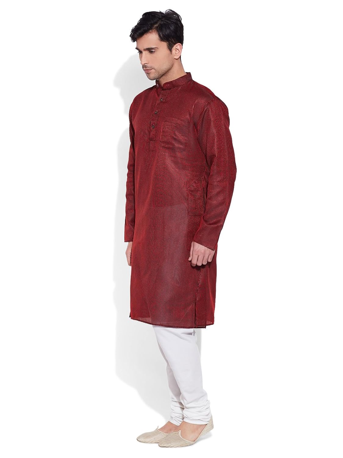 very me men's designer maroon faux silk textured long kurta
