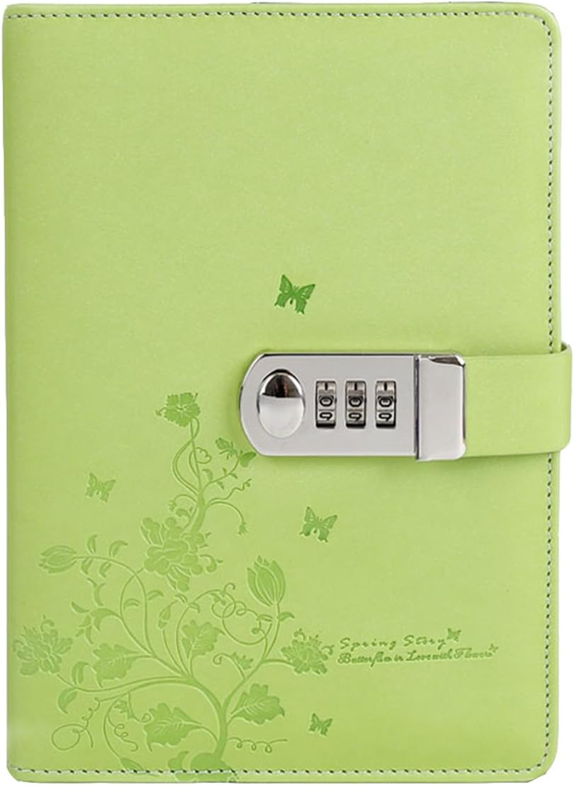 NectaRoy PU Leather Password Notebook Writing Journal Diary Planner Organizer, Butterfly and Flower Pattern