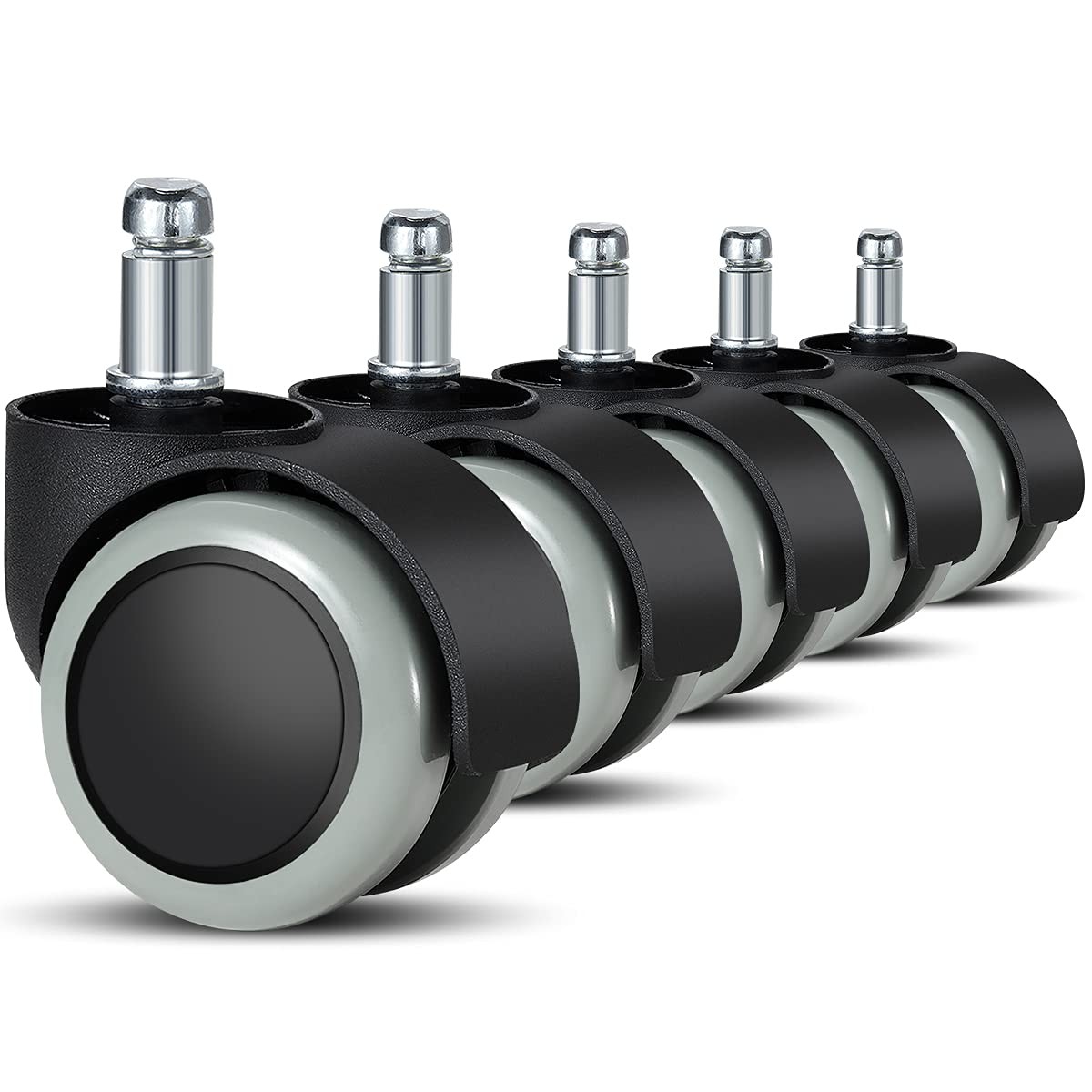 Office chair wheels (set of 5) - 11mmX22mm replacement hard floor castor wheels for gaming chair, desk chair, office chair castors to protect floors, ideal for wooden floor, tile and carpet (grey)