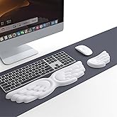 Angel Wing Wrist Rest Ergonomic Memory Foam Wrist Rest for Computer Keyboard Mouse Set, Cute Gaming Keyboard Cushion Hand Support PU Leather Surface Anti-Slip Waterproof White Angel Wing