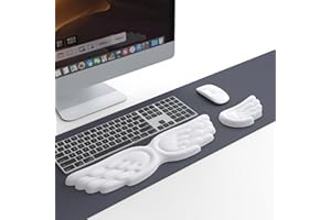 GENERIC Angel Wing Wrist Rest Ergonomic Memory Foam Wrist Rest for Computer Keyboard Mouse Set, Cute Gaming Keyboard Cushion Hand Support PU Leather Surface Anti-Slip Waterproof White Angel Wing