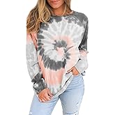 Famulily Womens Tie Dye Sweatshirt Casual Long Sleeve Crewneck Pullover Shirts S-XXL