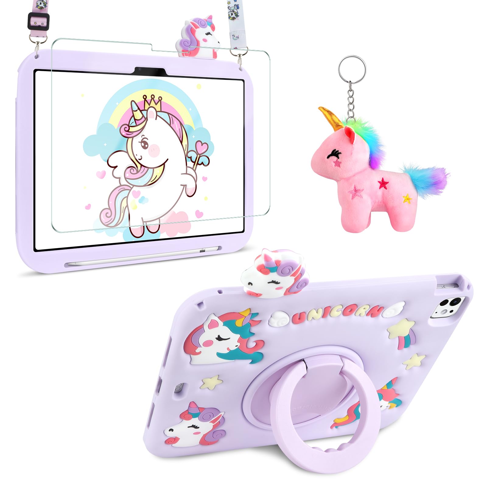VOFUOE For IPad 6th 5th Generation Case For IPad 9.7 Case 2018 2017 With Dolls Shoulder Straps, Cute Rabbit Soft Silicone Tablet Protective Cover Kids