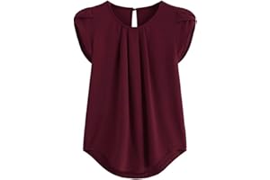 FitOOTLY Color Shirt Casual Sleeve Sleeve Round Short Solid Short Chiffon Blouse Neck Women's Blouse Basics under Shirt