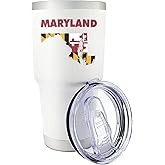 Premium 30 oz Maryland White Tumbler With Slider Lid - Insulated Featuring Map Design - Excellent Souvenir - Keeps Beverages Hot/Cold, Ideal for Coffee, Tea, Travel