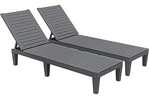 YITAHOME Outdoor Chaise Lounge Chairs Set of 2 with Adjustable Backrest, Sturdy Loungers for Patio & Poolside, Easy Assembly & Waterproof & Lightweight with 265lbs Weight Capacity, Dark Grey