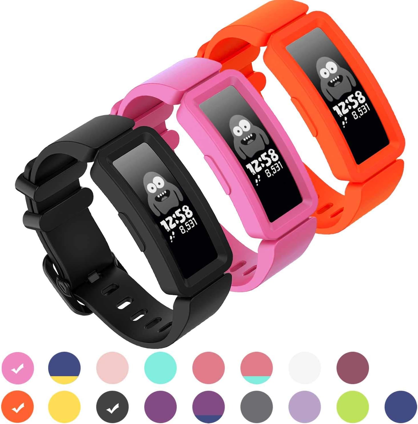 GVFM Compatible with Fitbit Ace 2 Bands for Kids 6+, Soft Silicone Bracelet Accessories Sport Strap Boys Girls Wristbands Compatible for Fitbit Ace 2