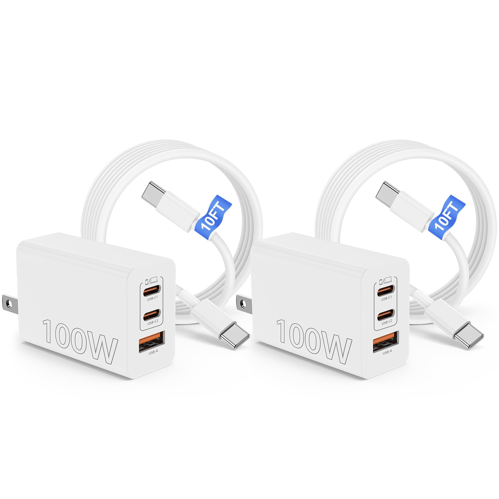 100W USB C Charger Block,Super Fast Charging Station Hub and 10ft USB C Cable Cord Long,65W Type C Laptop Charging Power Adapter for MacBook Pro/Air/iPad/iPhone 17 16 15 Pro Max/Samsung Galaxy S25 S24 Image