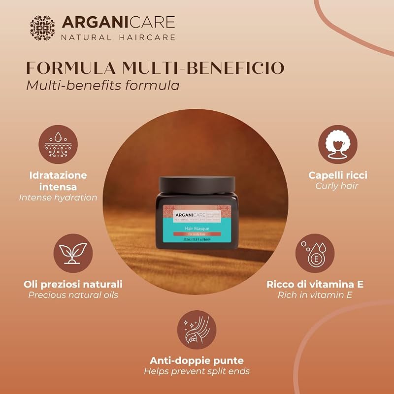 Maschera Capelli Ricci 500 ml, trattamento nutriente e disciplinante per definire i ricci, aiuta a ridurre il crespo e a migliorare morbidezza e pettinabilità, uso dopo shampoo