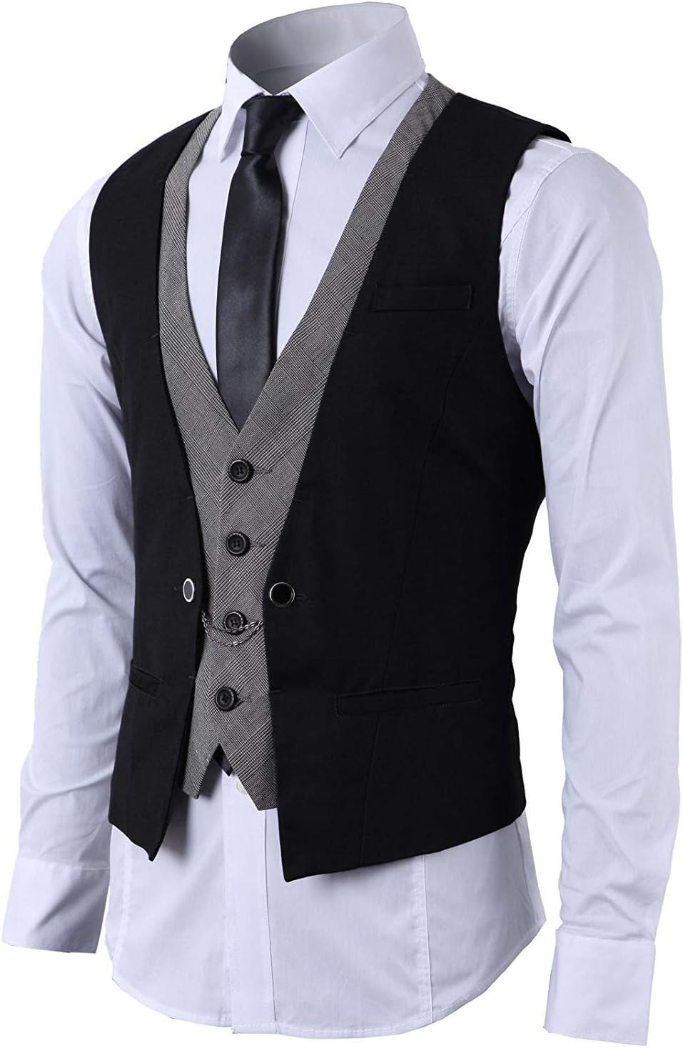 STTLZMC Mens Formal Waistcoat Slim Fit Premium Business Dress Suit Button Down Vests