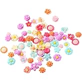GSHLLO 100 Pcs Flatback Resin Flower Charms Beads Colorful Daisy Flower Charms Mixed Size Color Floral Charms Small Craft Slime Charms Cute Card Making Charms for Jewelry Making