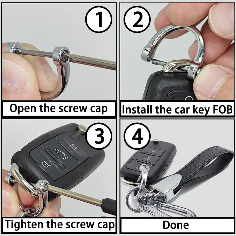 Daemson Genuine Leather Car Keychain, Universal Heavy Duty Key Fob Keychain, Car Keychains Holder for Women and Men, 360 Degree Rotatable, Anti-Lost D-Ring and Screwdriver (Black)