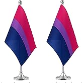 WXTWK 2 Pack Bisexual Bi Pride Rainbow Desk Flag Small Mini Gay LGBT Table Flags With Stand Base,Rainbow Mardi Gras Festival Events Celebration Decorations