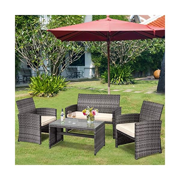 Goplus Patio Furniture 4 Pieces Rattan Conversation Sofa Set With Cushions And Table For Garden Yard Balcony Classic Groupull