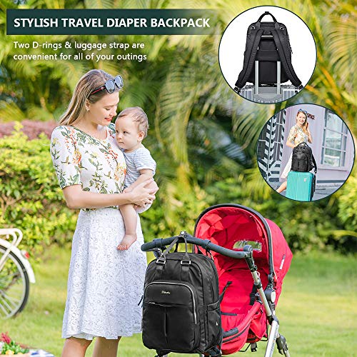 Diaper Bag Backpack, Dikaslon Large Travel Back Pack Waterproof Multifunction Maternity Baby Nappy Changing Bags for Mom and Dad with Insulated Pockets, Changing Pad for Boys and Girls, Black