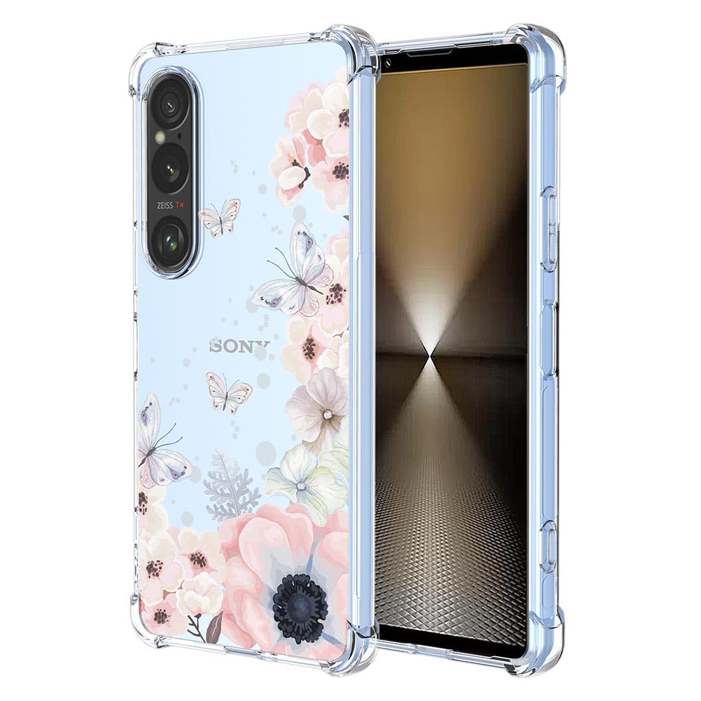 SEAHAI Case for Sony Xperia 1 VI, Ultra Thin Soft Silicone Clear Back TPU Bumper Shockproof Cover Fashion Flowers Graphic Colorful Skin Slim Case - Camellia