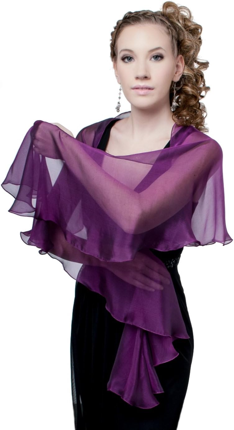 LENA MORO - FLUTTERING SCARF -Evening shawls for women - Luxury pashmina shawl - Designer silk wrap for evening dress (Royal Purple)