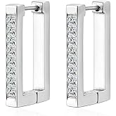 LULUQIFA 18K Gold Plated Huggie Earrings for Women Small Silver Rectangle Earring Oval Hoops Cubic Zirconia Minimalist Trendy Jewelry for Her Wife Mom Birthday Gifts