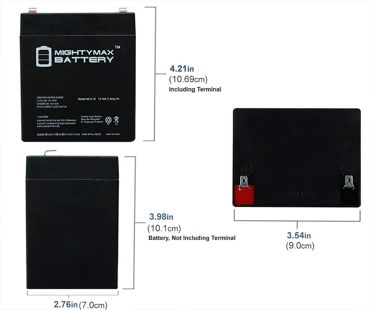 ML5-12 - 12 Volt 5 AH Rechargeable SLA Battery - Mighty Max Battery Brand Product: Electronics