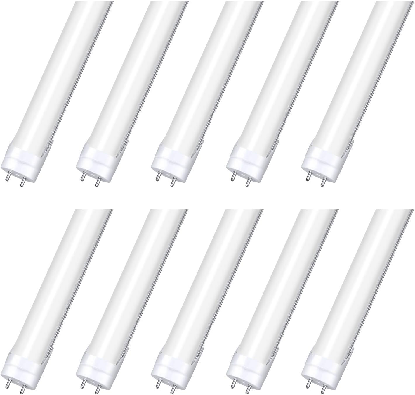 zoopod T8 LED Tube Light 4ft to Replace Fluorescent. Tubes 6000k 6500k G13 AC110V 120V Clear Cover Without Ballast Lamp (10, Milky Cover)
