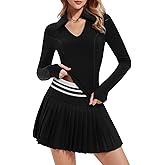 Two Piece Tennis Skirt Set for Women Racerback Color Block High Waisted Pleated Golf Outfits