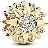 H.ZHENYUE Gold Sun Charms for Bracelets 925 Sterling Silver Dangle Pendants Beads Jewelry for Women