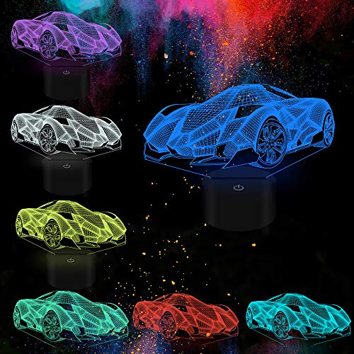 Kids 3D Night Light Car Illusion Lamp, Baby Nursery Vehicle Nightlight for Child Room Home Décor Xmas Holiday Birthday Gifts with Remote Control & 7 Color Changing - Thumbnail 5