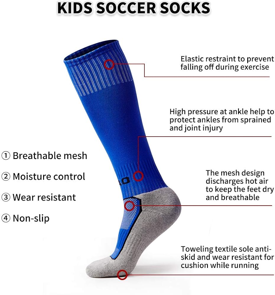 5 Pairs Kids Soccer Socks Boys Girls High Tube Long Knee Athletic Football Socks (4-13 Years) color mess: Clothing